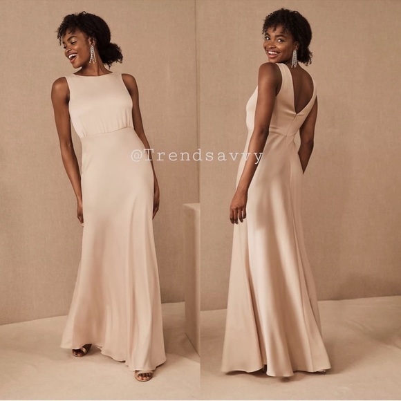 Anthropologie Dresses & Skirts - ANTHROPOLOGIE BHLDN Bridesmaid Classic Satin Maxi Dress Oyster Beckett 8 NWT